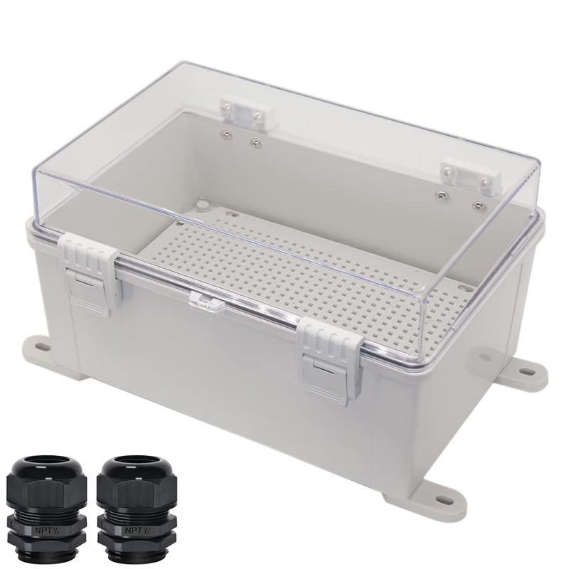 Zulkit Junction Box ABS Plastic Dustproof Waterproof IP65 Electrical Boxes Hinged Shell Outdoor Universal Project Enclosure Grey Clear Cover With Mounting Plate 11.8 x 7.9 x 6.3 inch (300x200x160mm) - Image 1